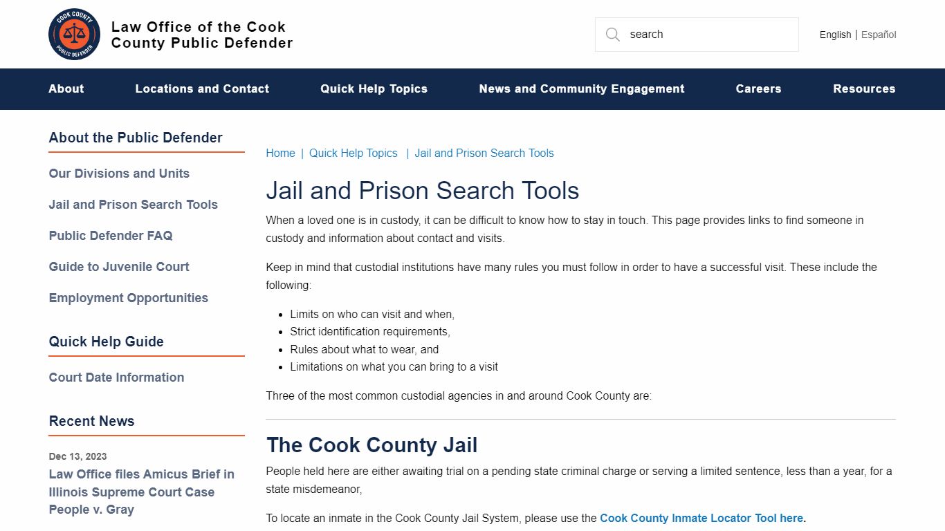 Jail and Prison Search Tools | Law Office of the Cook County Public ...